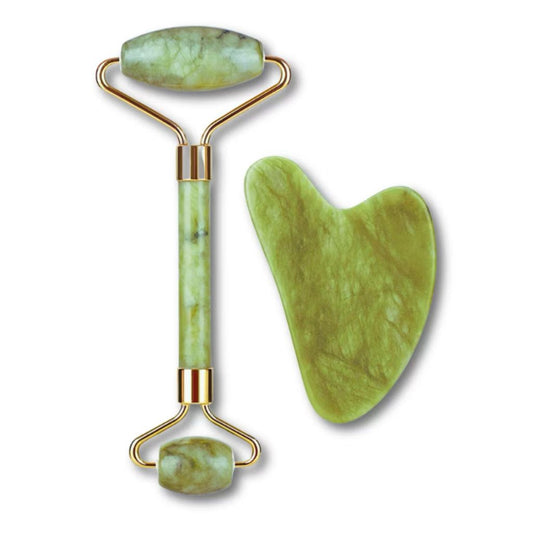 KIT MASSAGEADOR FACIAL: ROLO DE JADE + GUA SHA