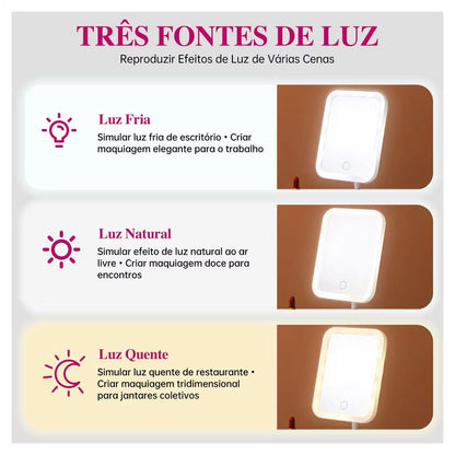 ESPELHO DE LED RETANGULAR – 3 CORES DE LUZ