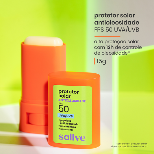 PROTETOR SOLAR BASTÃO ANTIOLEOSIDADE FPS 50 - SALLVE (15G)