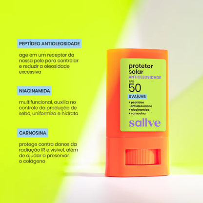 PROTETOR SOLAR BASTÃO ANTIOLEOSIDADE FPS 50 - SALLVE (15G)