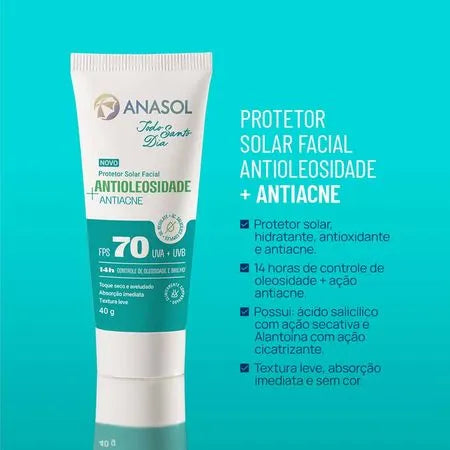 ANASOL TODO SANTO DIA PROTETOR SOLAR ANTIOLEOSIDADE ANTIACNE FPS 70 (40G)